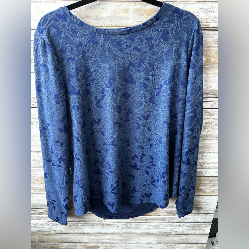 💙 Simply Vera Vera Wang Blue Floral Long Sleeve Top Size L